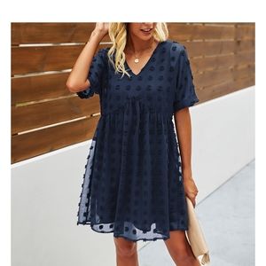 Women Summer Dress V-Neck Dot Short Sleeve